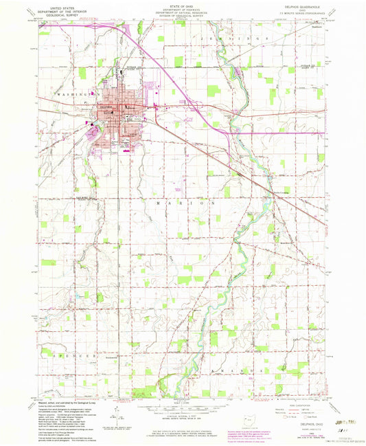 Classic USGS Delphos Ohio 7.5'x7.5' Topo Map Image