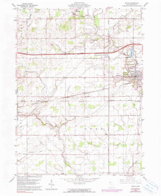 Classic USGS Delta Ohio 7.5'x7.5' Topo Map Image