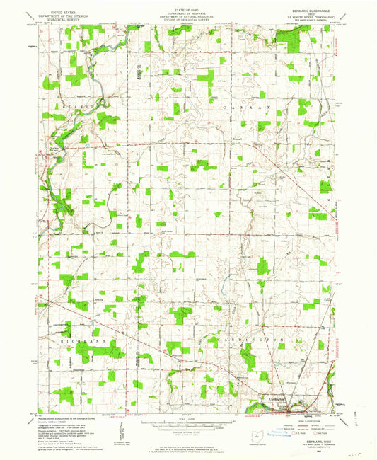 Classic USGS Denmark Ohio 7.5'x7.5' Topo Map Image