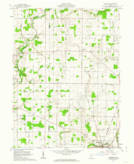 Classic USGS Denmark Ohio 7.5'x7.5' Topo Map Image