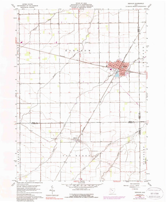 Classic USGS Deshler Ohio 7.5'x7.5' Topo Map Image