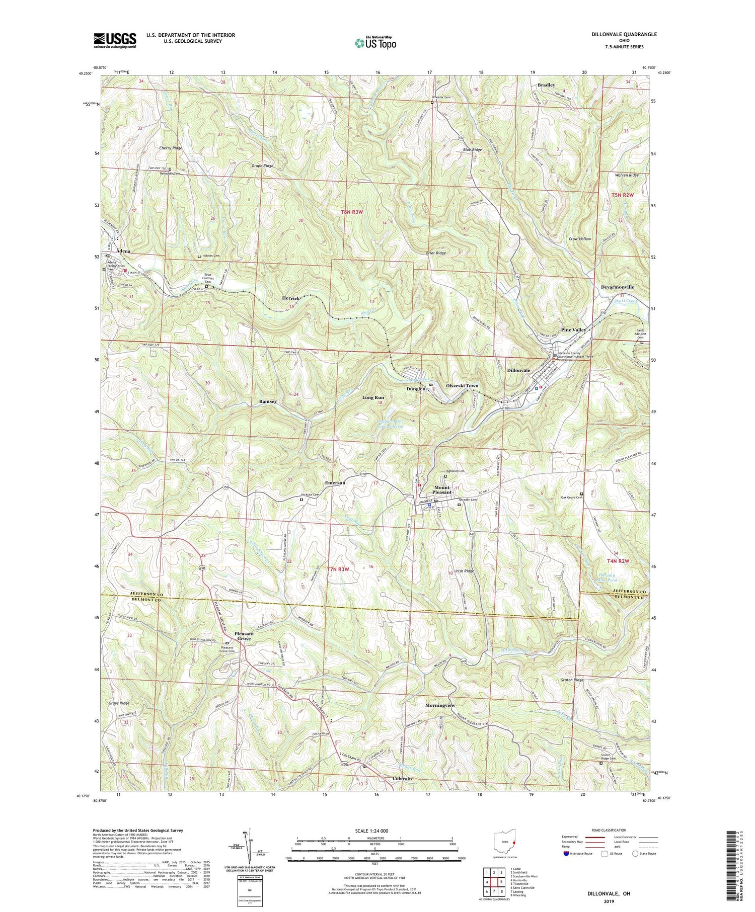 Dillonvale Ohio US Topo Map Image