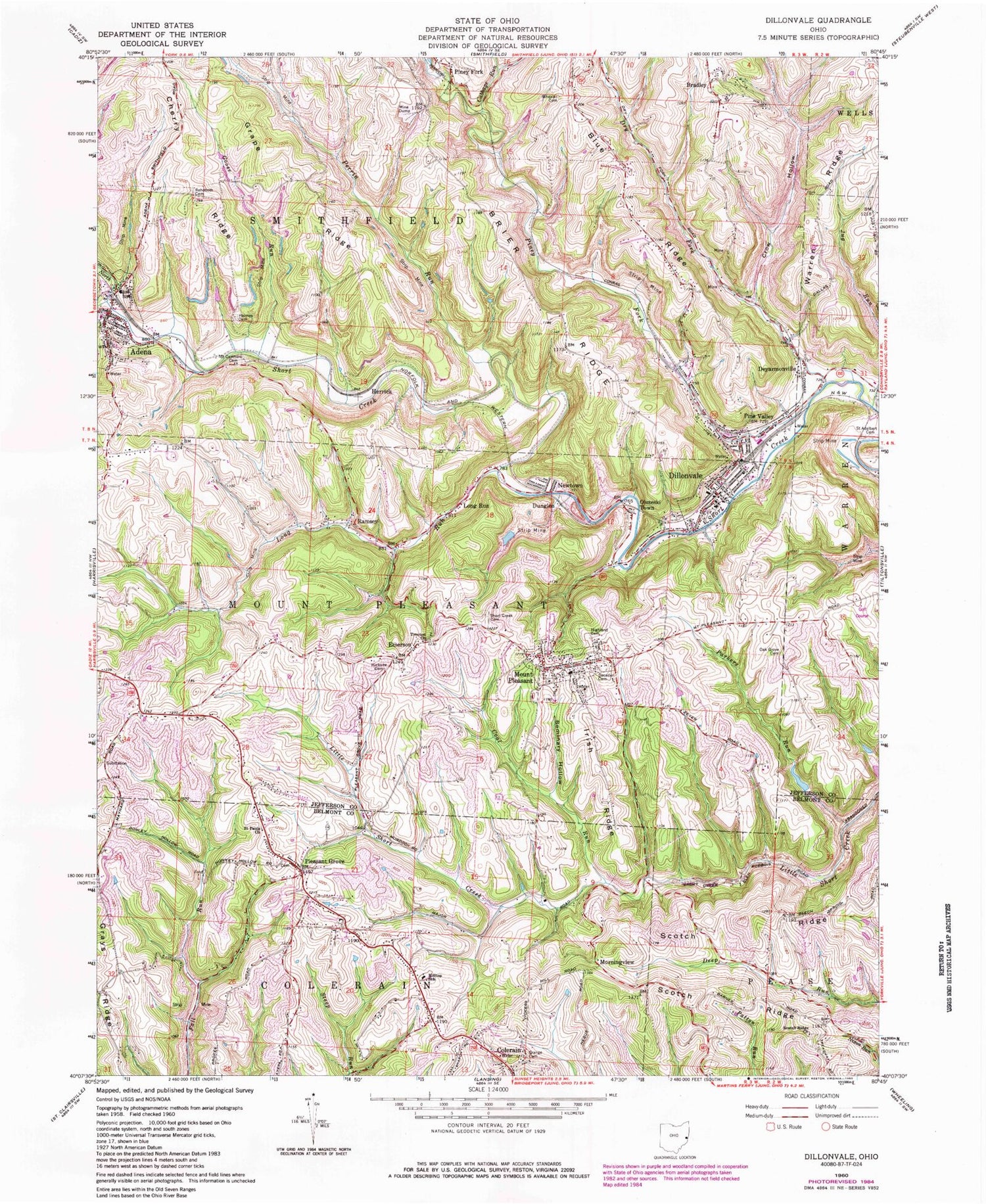 Classic USGS Dillonvale Ohio 7.5'x7.5' Topo Map Image
