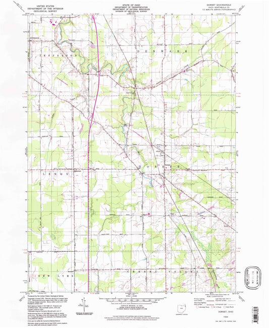 Classic USGS Dorset Ohio 7.5'x7.5' Topo Map Image