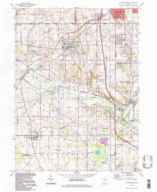 Classic USGS Doylestown Ohio 7.5'x7.5' Topo Map Image