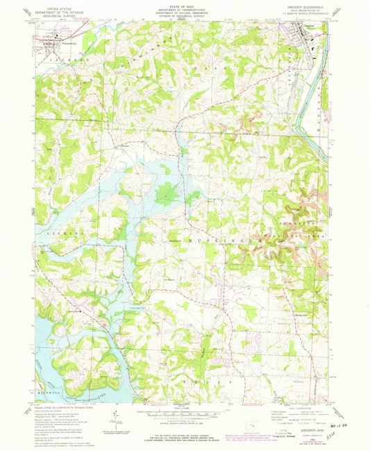 Classic USGS Dresden Ohio 7.5'x7.5' Topo Map Image