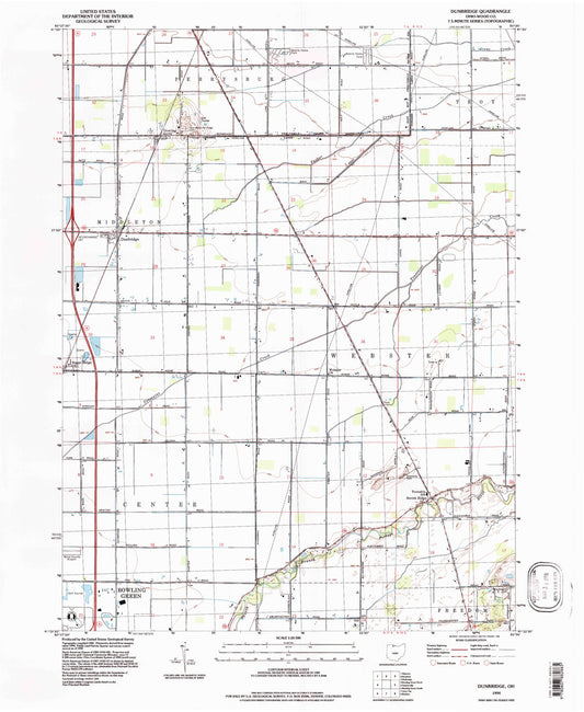 Classic USGS Dunbridge Ohio 7.5'x7.5' Topo Map Image