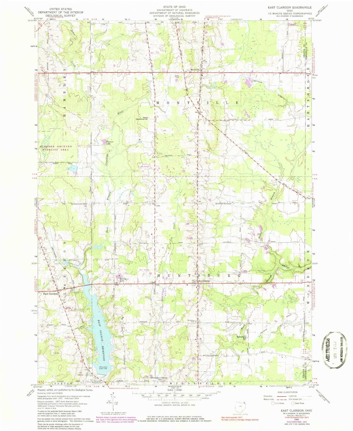 Classic USGS East Claridon Ohio 7.5'x7.5' Topo Map Image