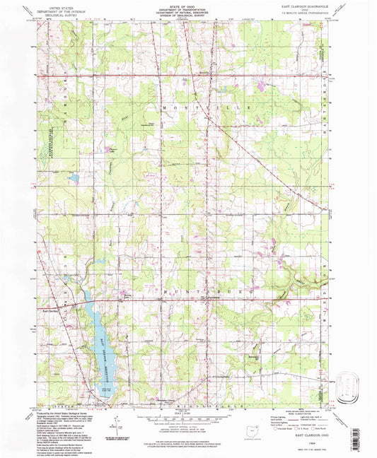 Classic USGS East Claridon Ohio 7.5'x7.5' Topo Map Image