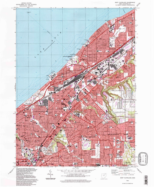 Classic USGS East Cleveland Ohio 7.5'x7.5' Topo Map Image