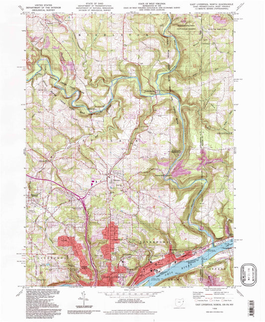 Classic USGS East Liverpool North Ohio 7.5'x7.5' Topo Map Image