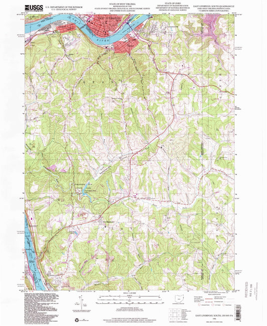 Classic USGS East Liverpool South Ohio 7.5'x7.5' Topo Map Image
