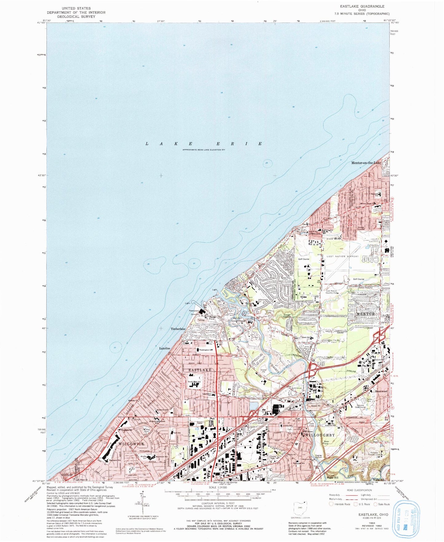 Classic USGS Eastlake Ohio 7.5'x7.5' Topo Map Image