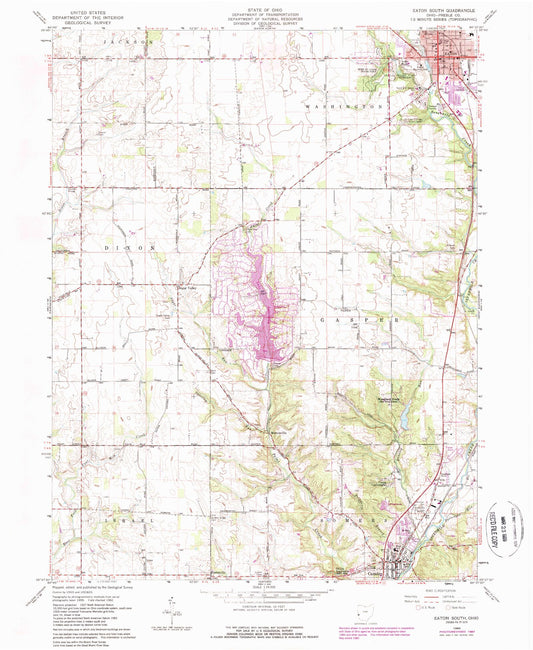 Classic USGS Eaton South Ohio 7.5'x7.5' Topo Map Image