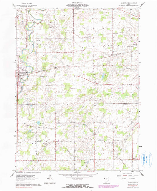 Classic USGS Edgerton Ohio 7.5'x7.5' Topo Map Image