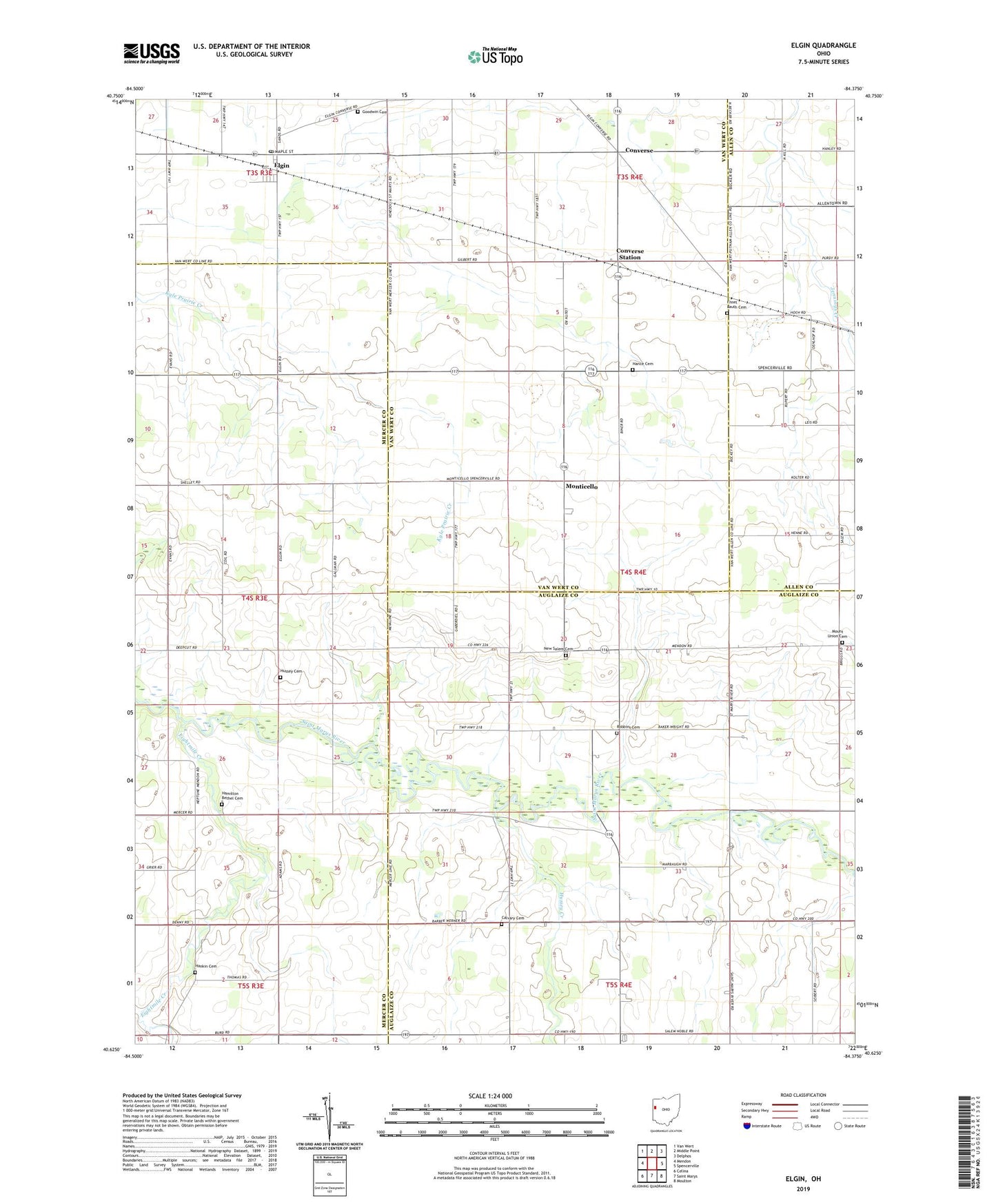 Elgin Ohio US Topo Map Image