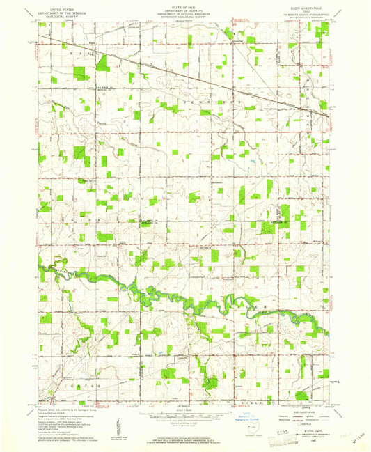 Classic USGS Elgin Ohio 7.5'x7.5' Topo Map Image