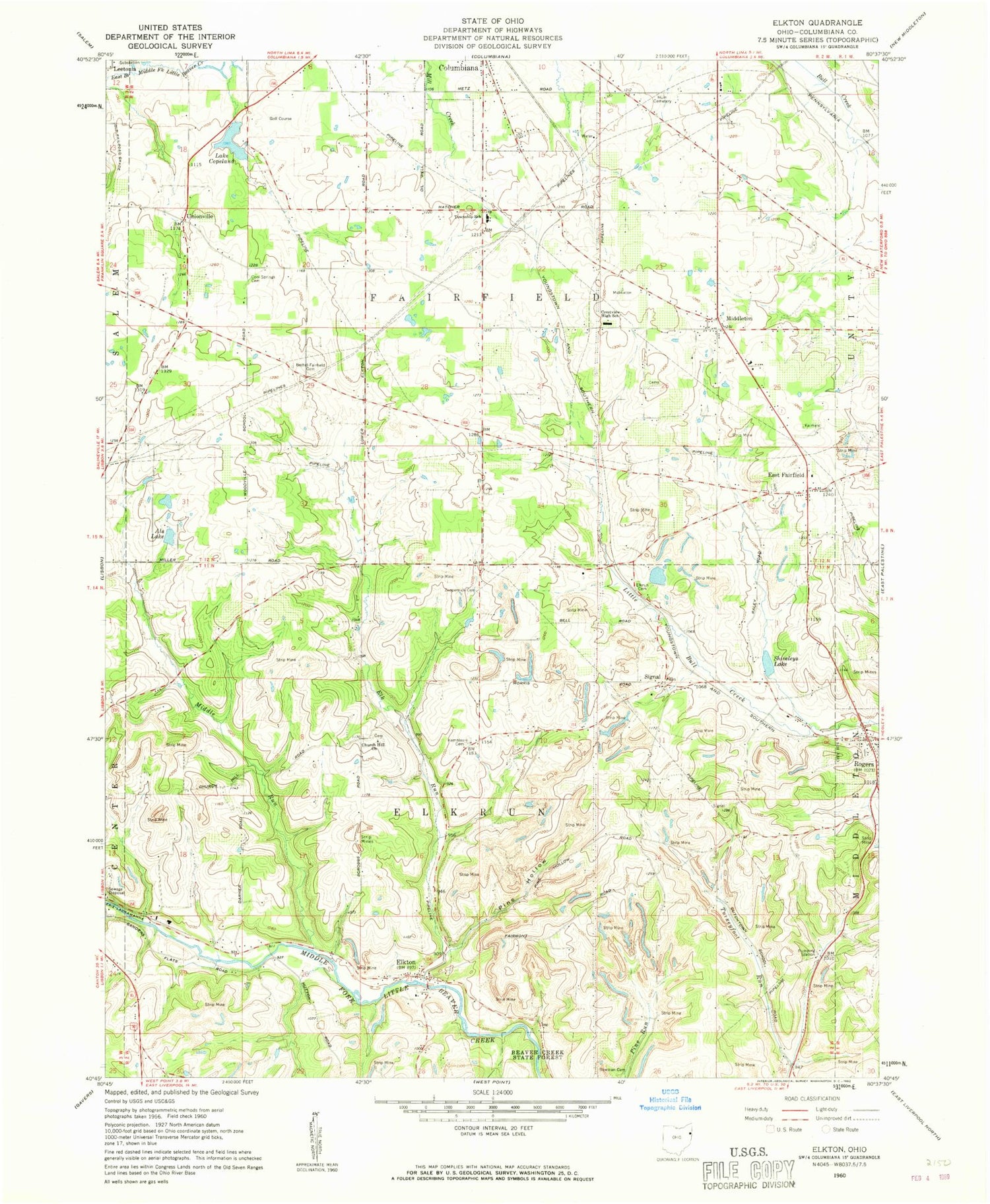 Classic USGS Elkton Ohio 7.5'x7.5' Topo Map Image