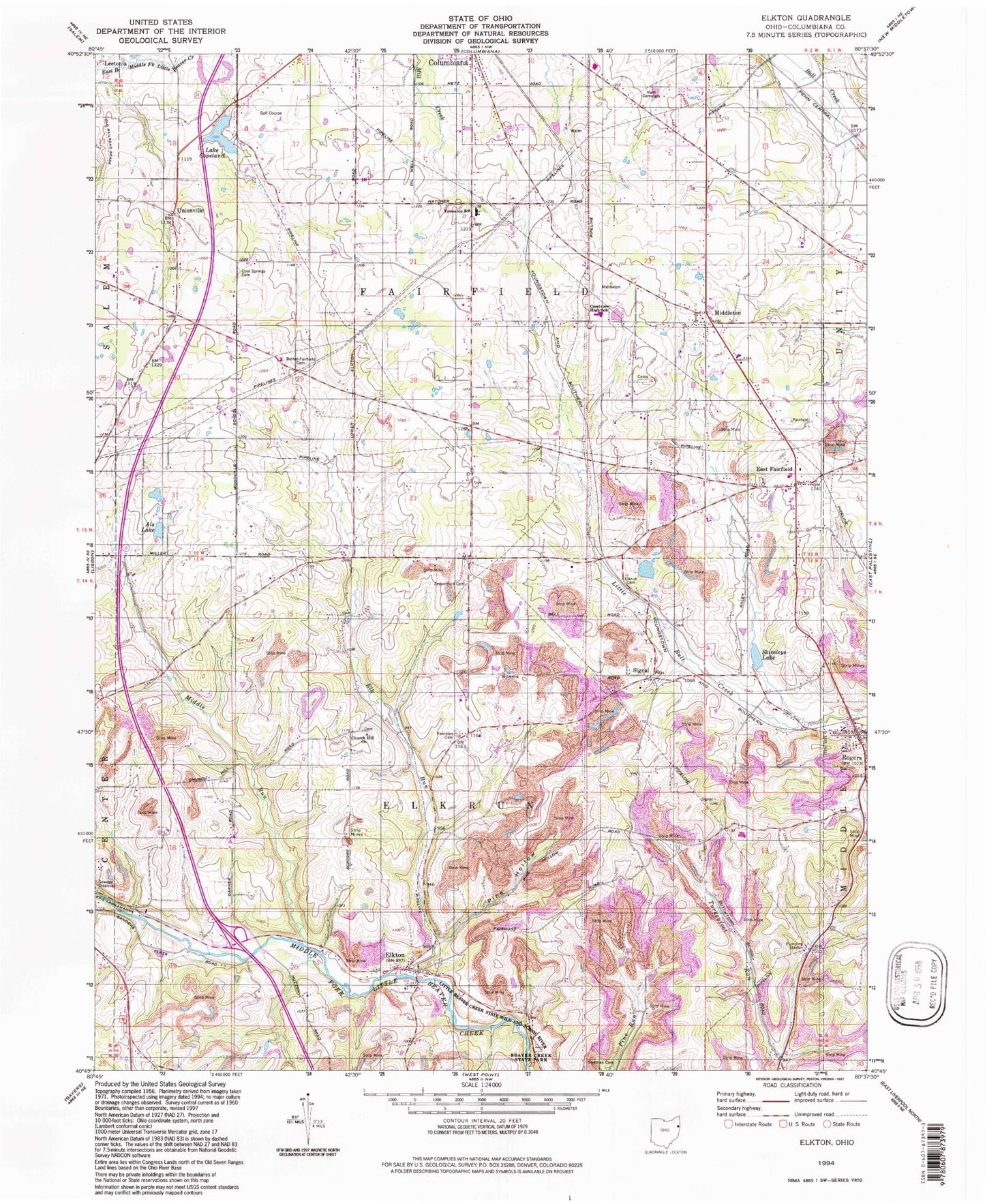 Classic USGS Elkton Ohio 7.5'x7.5' Topo Map Image