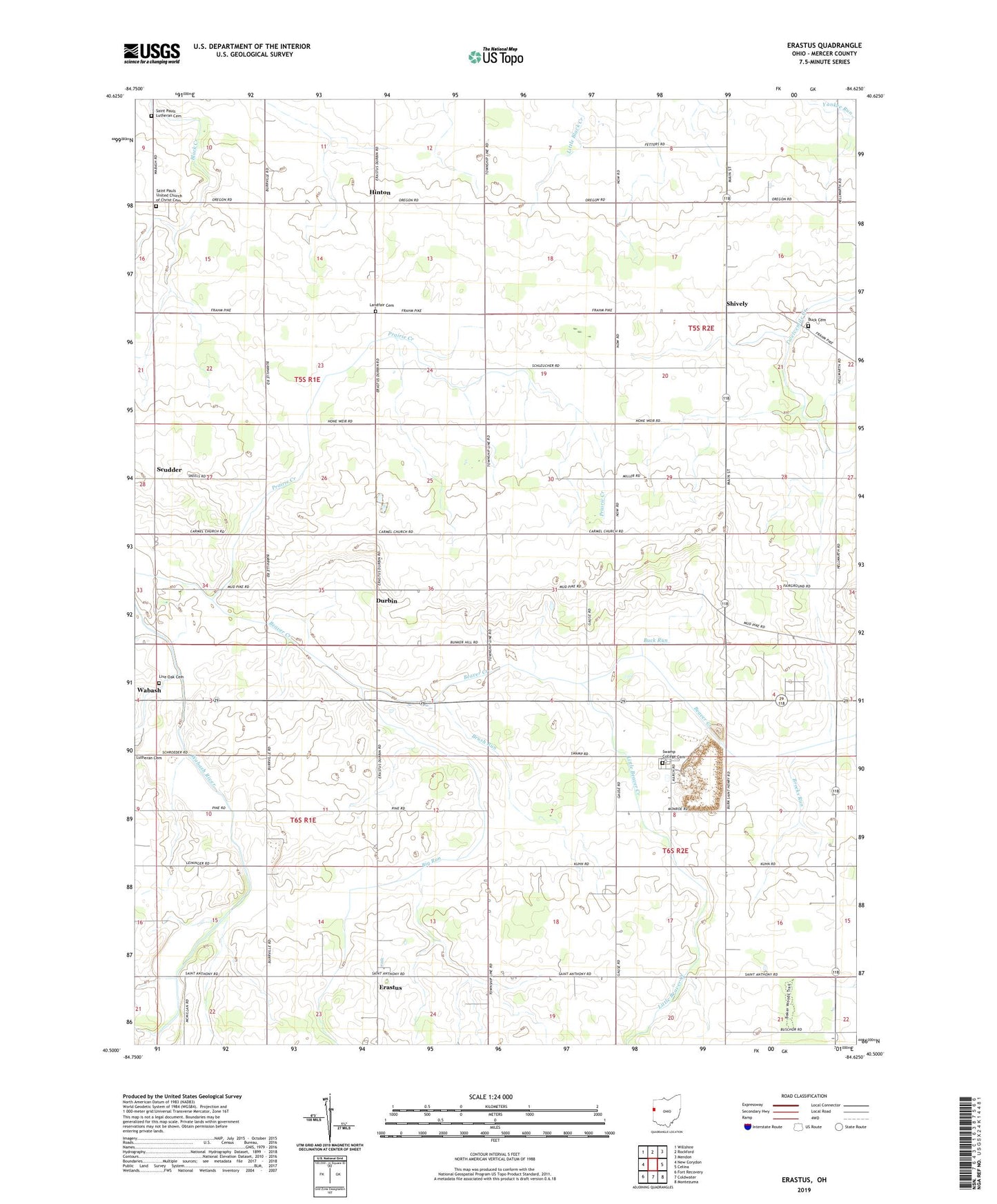 Erastus Ohio US Topo Map Image