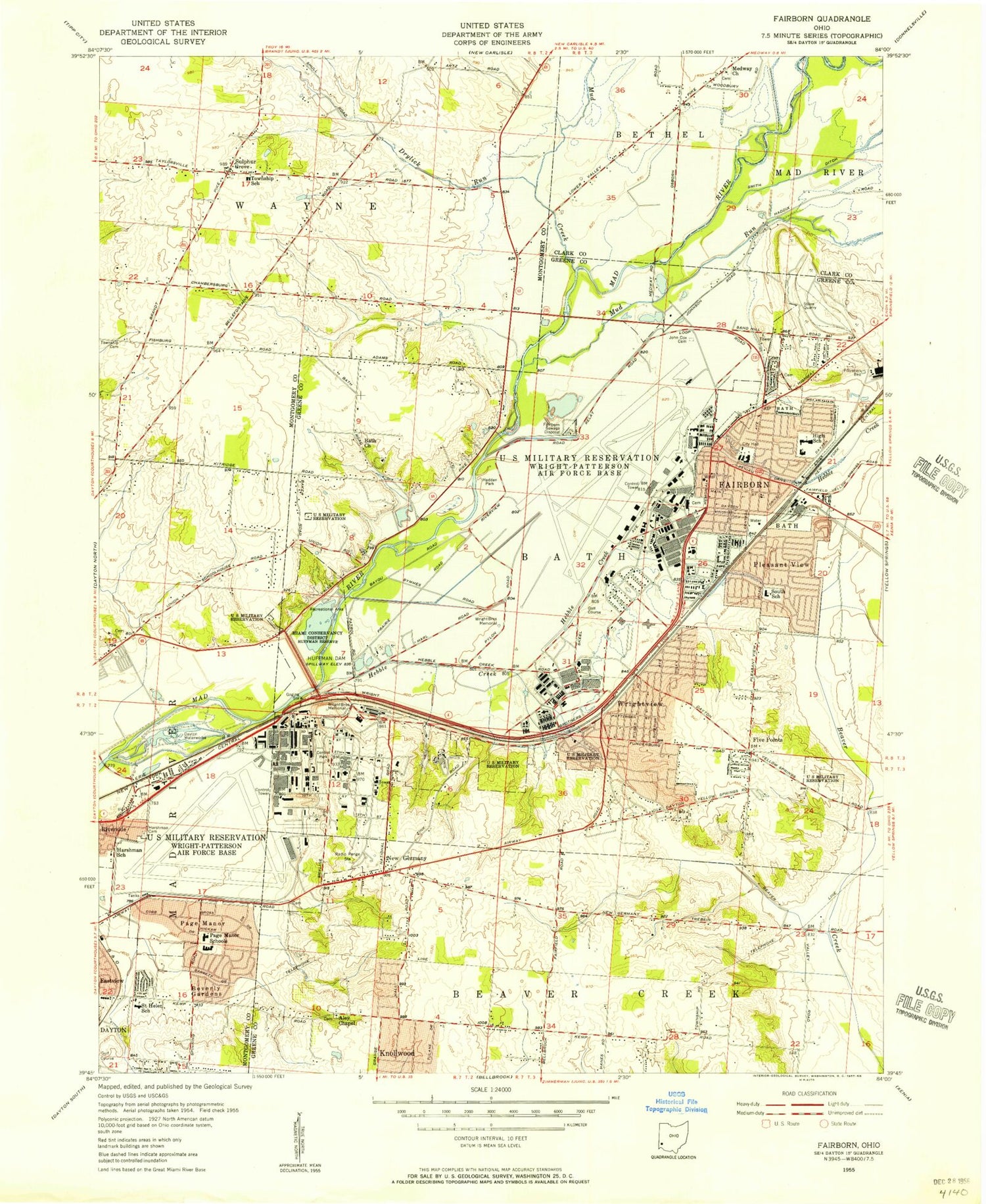Classic USGS Fairborn Ohio 7.5'x7.5' Topo Map Image