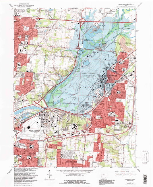 Classic USGS Fairborn Ohio 7.5'x7.5' Topo Map Image