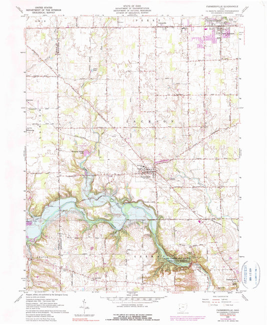 Classic USGS Farmersville Ohio 7.5'x7.5' Topo Map Image