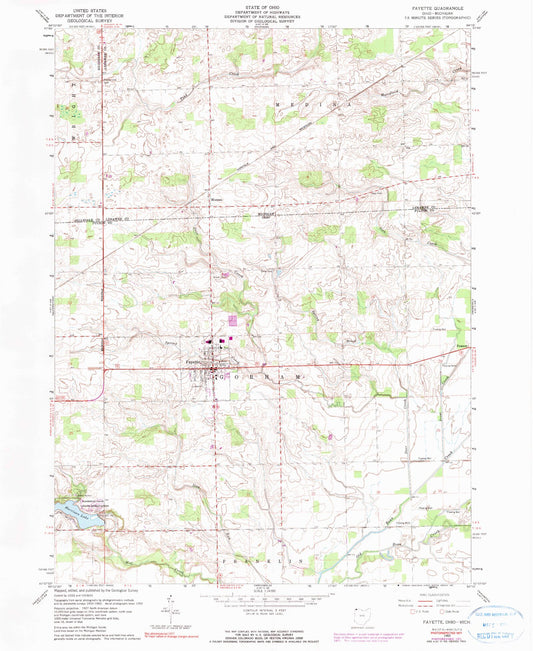 Classic USGS Fayette Ohio 7.5'x7.5' Topo Map Image