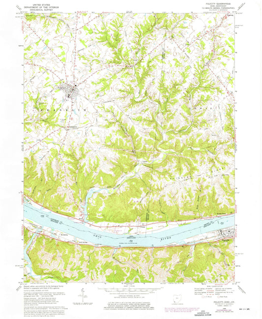Classic USGS Felicity Ohio 7.5'x7.5' Topo Map Image