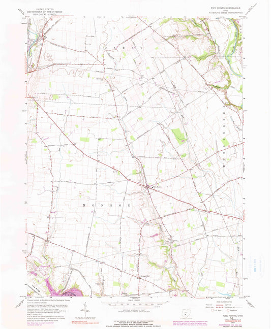 Classic USGS Five Points Ohio 7.5'x7.5' Topo Map Image