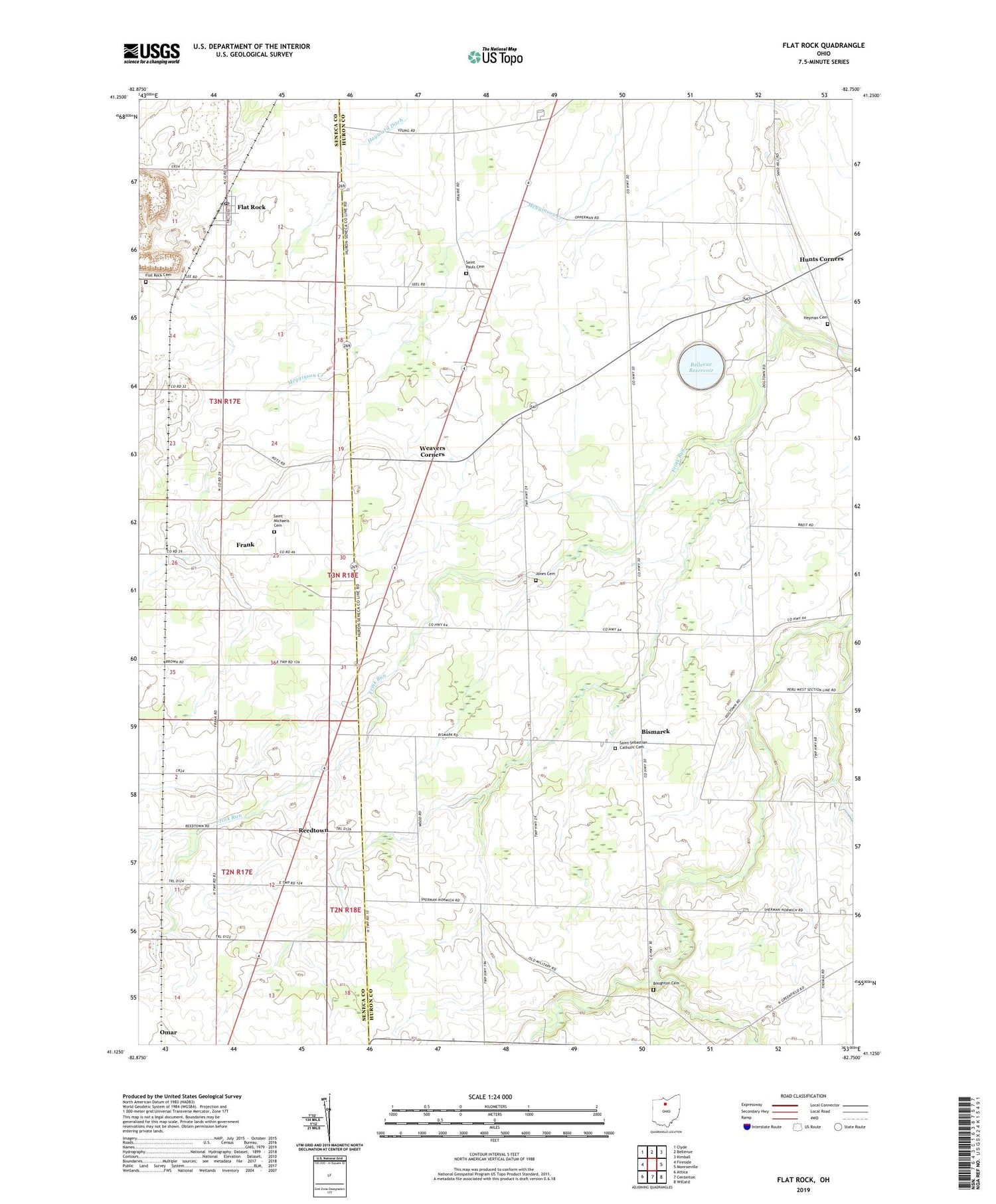 Flat Rock Ohio US Topo Map Image