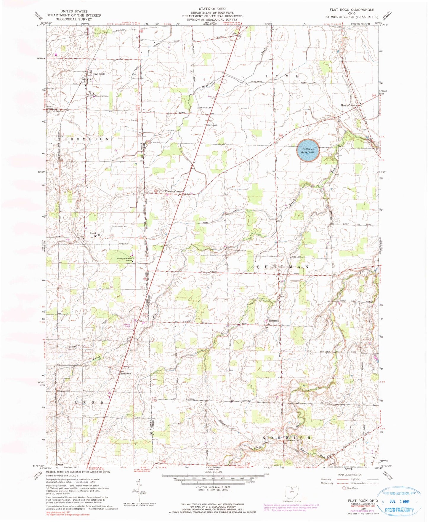 Classic USGS Flat Rock Ohio 7.5'x7.5' Topo Map Image