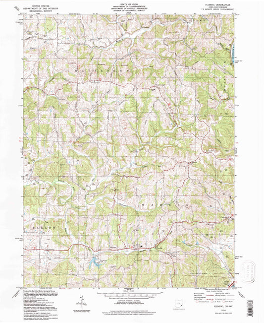 Classic USGS Fleming Ohio 7.5'x7.5' Topo Map Image