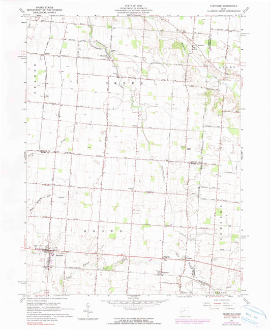 Classic USGS Fletcher Ohio 7.5'x7.5' Topo Map Image