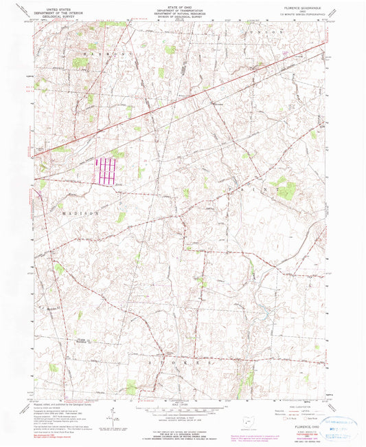 Classic USGS Florence Ohio 7.5'x7.5' Topo Map Image