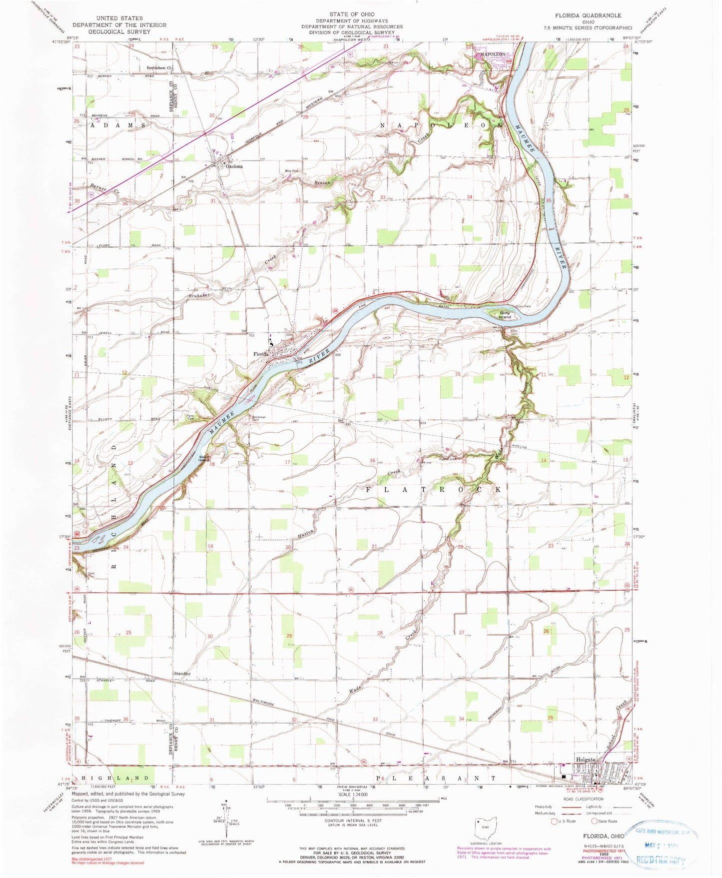 Classic USGS Florida Ohio 7.5'x7.5' Topo Map Image