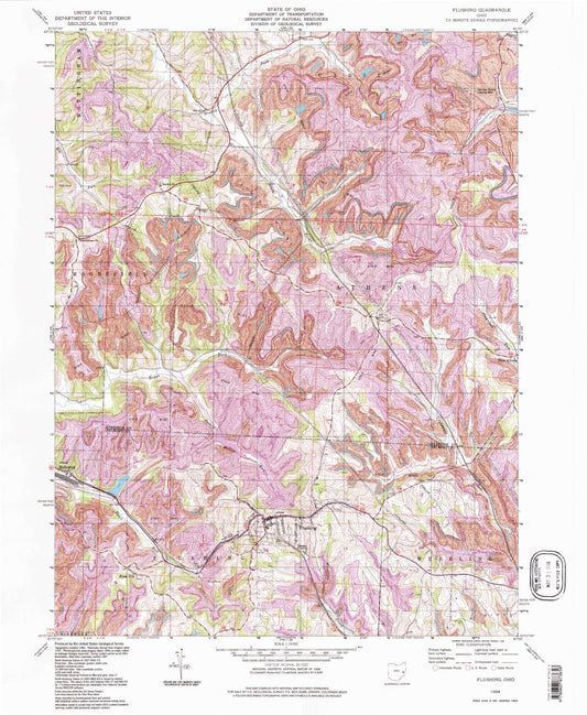 Classic USGS Flushing Ohio 7.5'x7.5' Topo Map Image