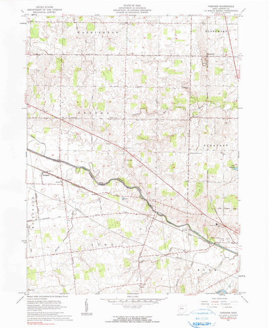 Classic USGS Foraker Ohio 7.5'x7.5' Topo Map Image