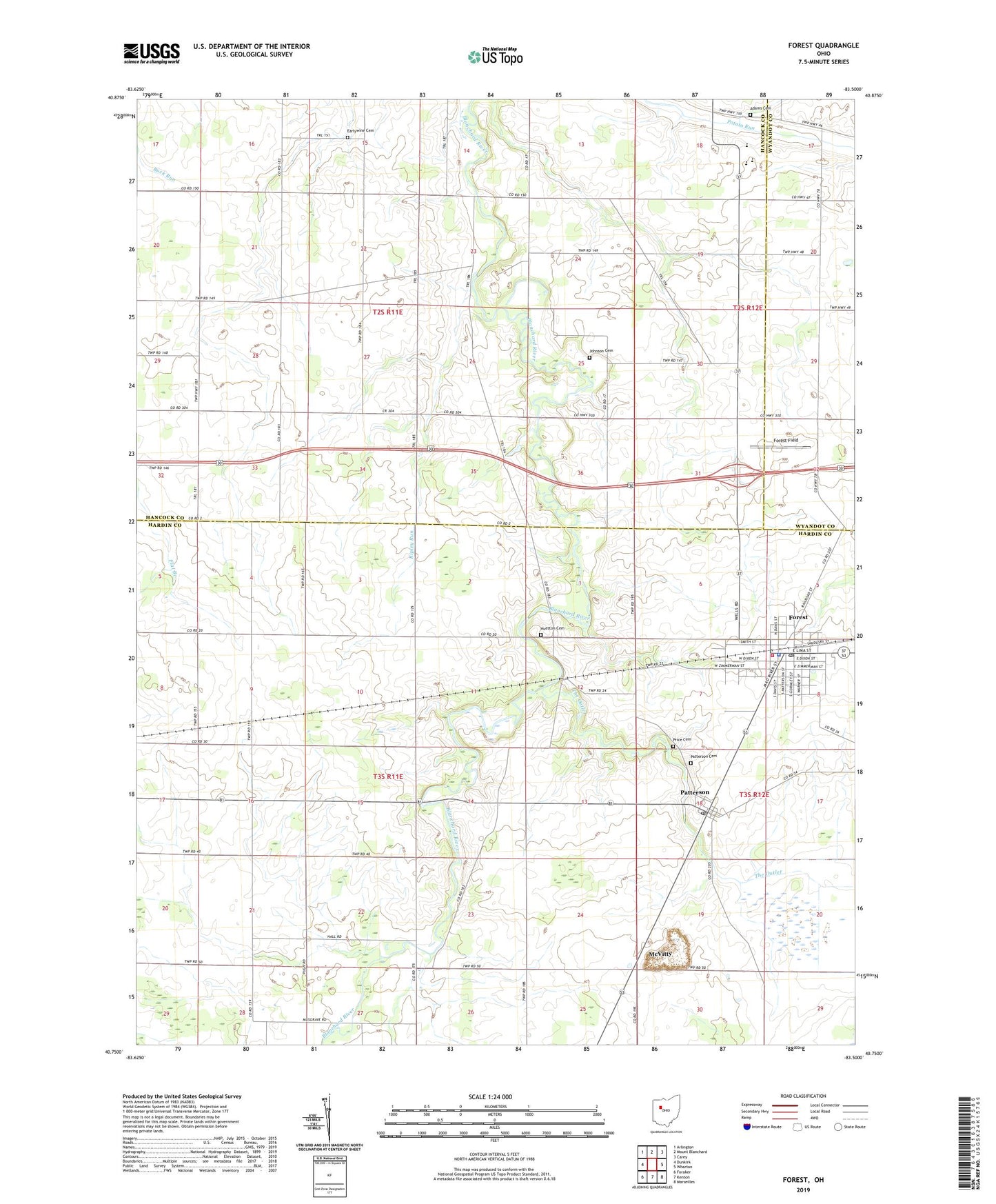 Forest Ohio US Topo Map Image