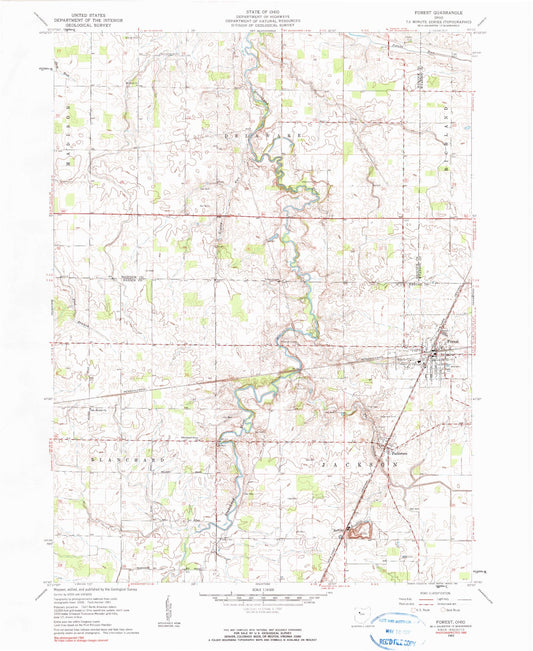 Classic USGS Forest Ohio 7.5'x7.5' Topo Map Image