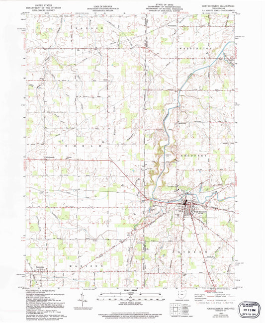Classic USGS Fort Recovery Ohio 7.5'x7.5' Topo Map Image