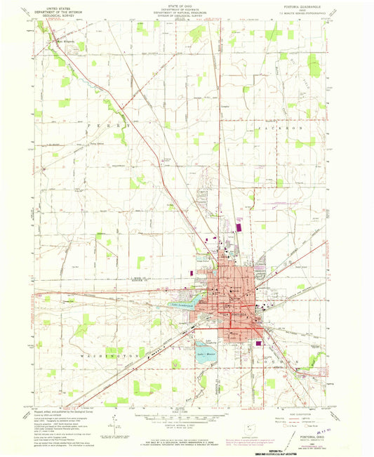 Classic USGS Fostoria Ohio 7.5'x7.5' Topo Map Image