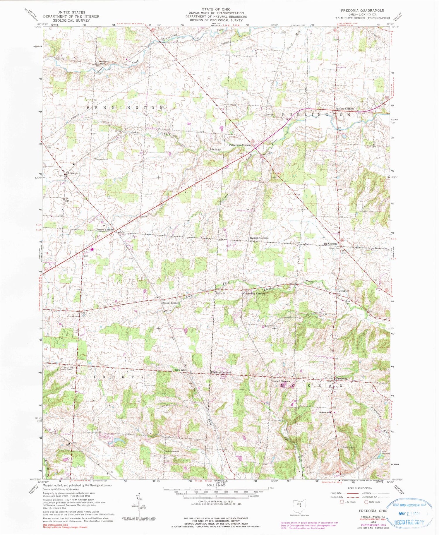 Classic USGS Fredonia Ohio 7.5'x7.5' Topo Map Image