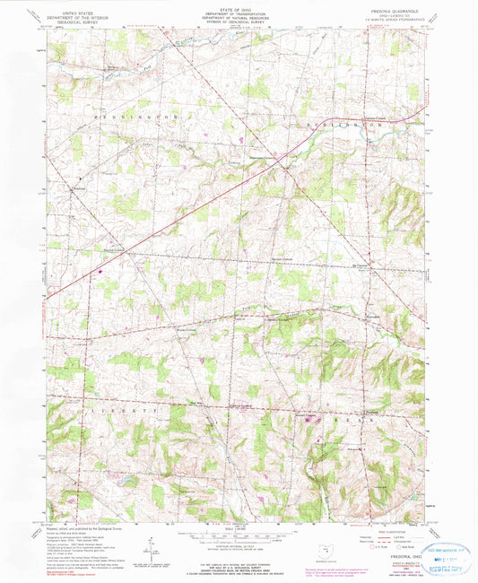 Classic USGS Fredonia Ohio 7.5'x7.5' Topo Map Image