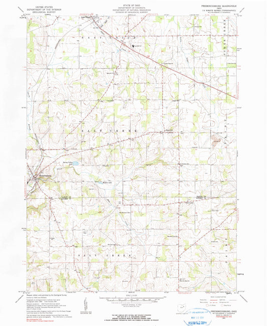 Classic USGS Fredericksburg Ohio 7.5'x7.5' Topo Map Image