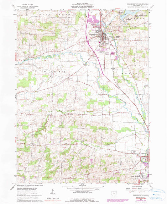 Classic USGS Fredericktown Ohio 7.5'x7.5' Topo Map Image