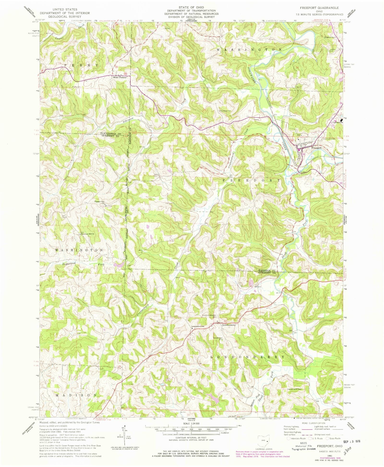 Classic USGS Freeport Ohio 7.5'x7.5' Topo Map MyTopo Map Store