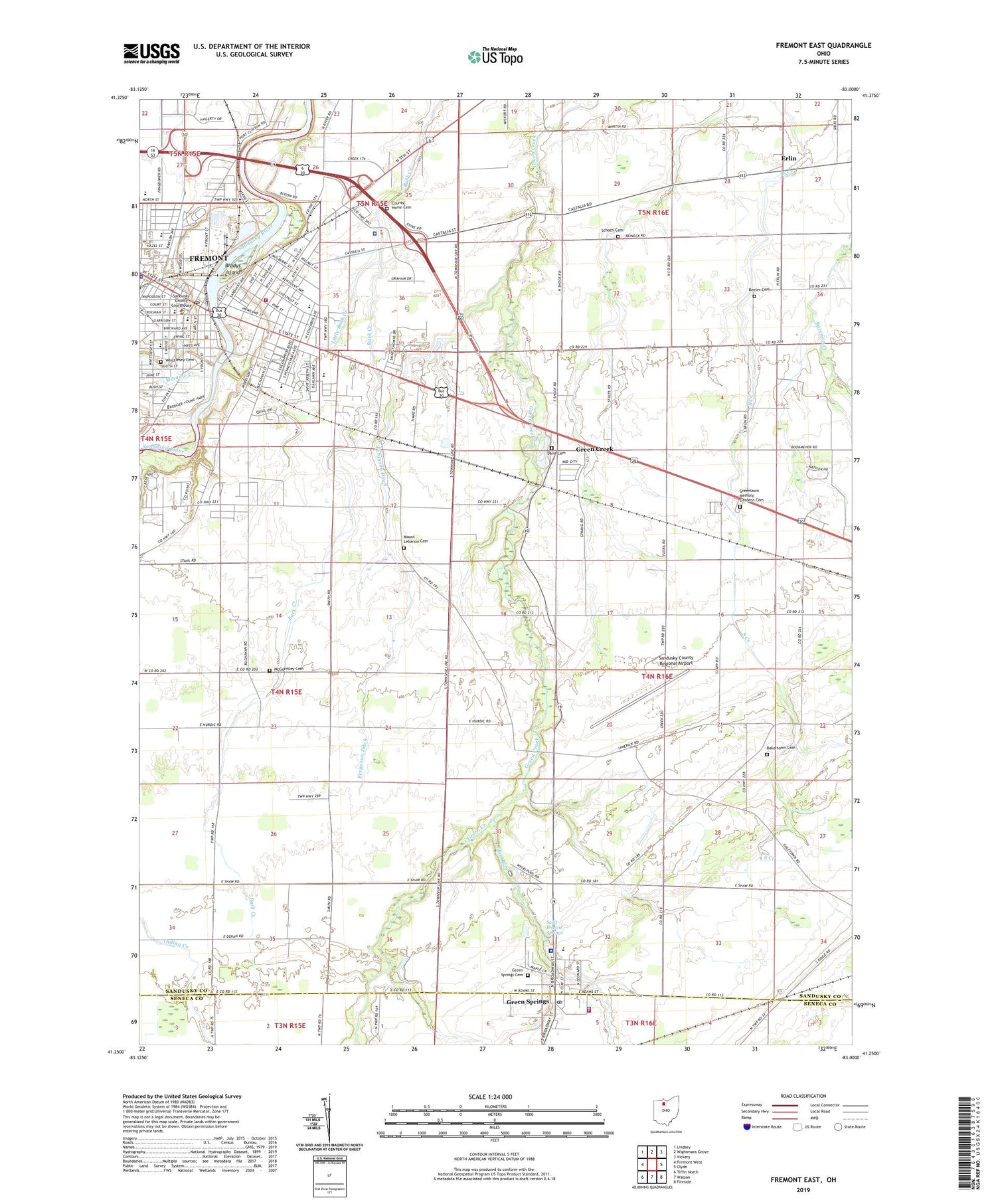 Fremont East Ohio US Topo Map Image