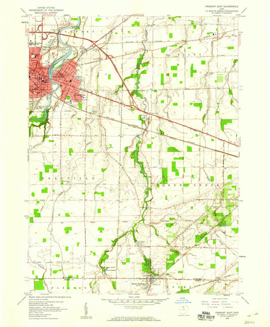 Classic USGS Fremont East Ohio 7.5'x7.5' Topo Map Image