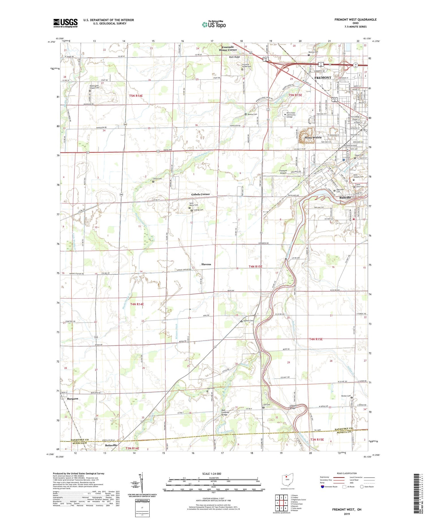 Fremont West Ohio US Topo Map Image